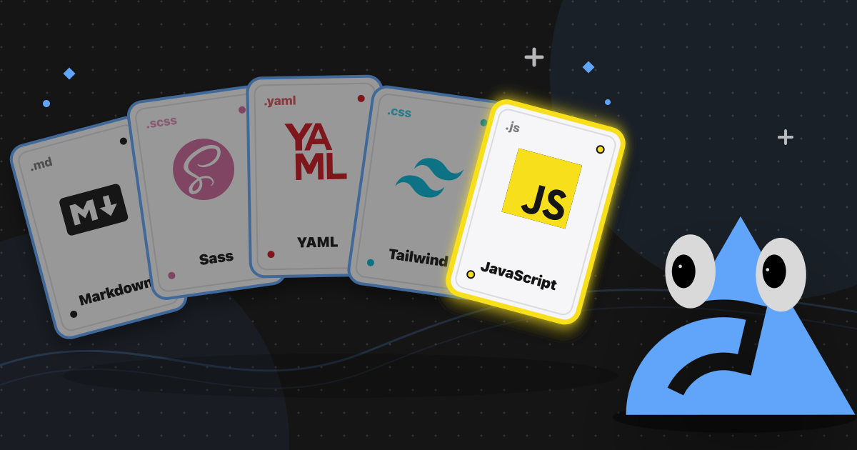 Biome mascot with a deck of cards. The JavaScript card is highlighted